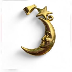 Vintage 14 K Yellow Gold moon and star charm pendant 1.5 inches 0.93 g weight